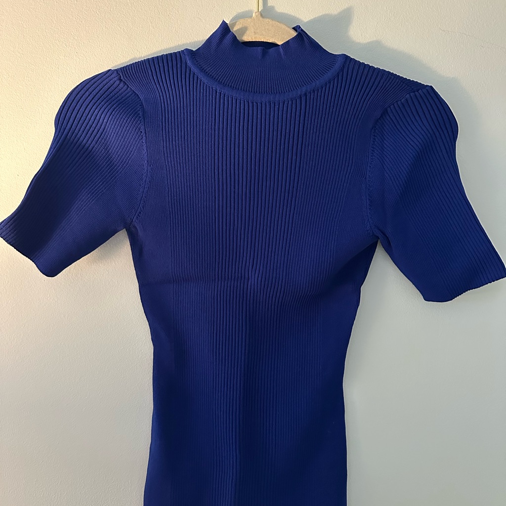 Karen Millen Royal Blue Ribbed Short Sleeve Top